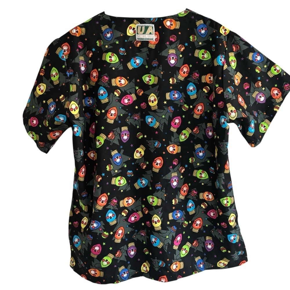 UA Christmas Light Bulbs V-Neck Scrub Top Women’s Size Small - Picture 8 of 13